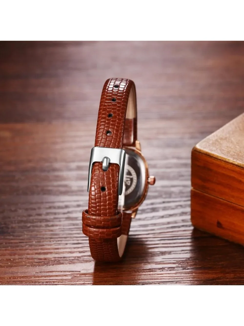 Women's Brown Analog Quartz Leather Simple Petite Oval Classic Casual Watch